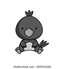 Cute business raven icon on white background. Mascot cartoon animal character design of album, scrapbook, greeting card, invitation, flyer, sticker, card. Flat vector stock illustration.