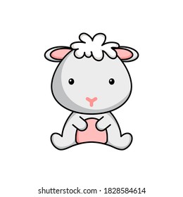 Cute business sheep icon on white background. Mascot cartoon animal character design of album, scrapbook, greeting card, invitation, flyer, sticker, card. Flat vector stock illustration.