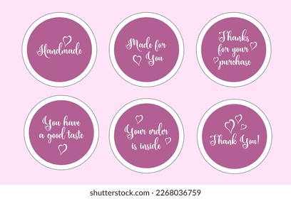 Cute business stickers pack. Handmade, Thanks for your purchase, Made for you with love. Product packaging labels set.