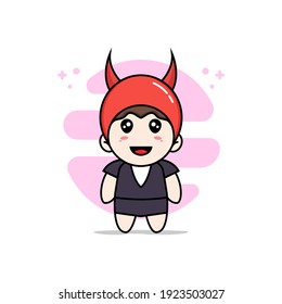 Cute business woman character wearing devil costume. Mascot design concept