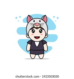 Cute business woman character wearing mouses costume. Mascot design concept