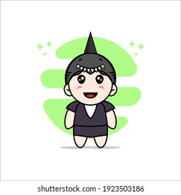 Cute business woman character wearing shark costume. Mascot design concept