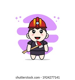 Cute business woman character wearing miners costume. Mascot design concept