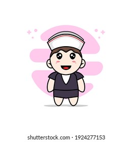 Cute business woman character wearing nanny costume. Mascot design concept