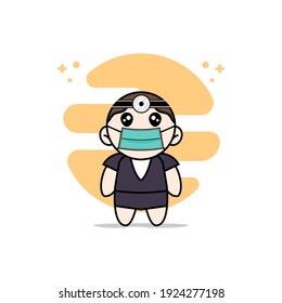 Cute business woman character wearing doctor costume. Mascot design concept