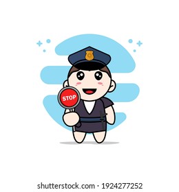 Cute business woman character wearing police costume. Mascot design concept