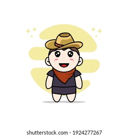 Cute business woman character wearing cowboy costume. Mascot design concept