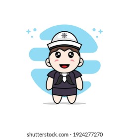 Cute business woman character wearing sailor costume. Mascot design concept