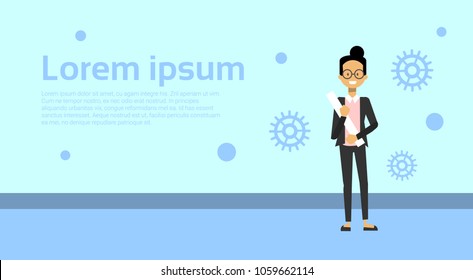 Cute Business Woman Over Background With Copy Space