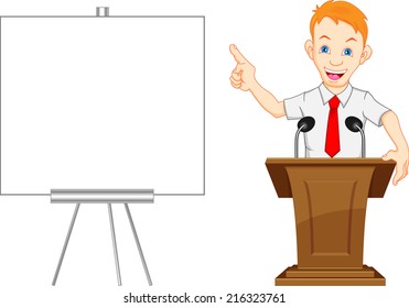 cute businessman and blank sign