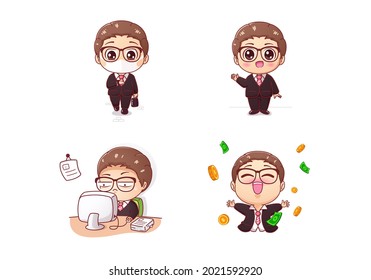 Cute businessman character collection, vector illustration.