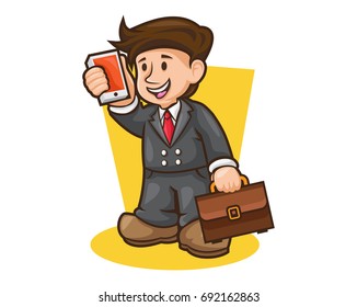 Cute Businessman Character Illustration - Productive On The Phone Meeting