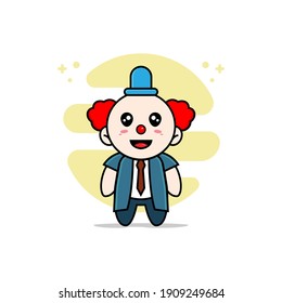Cute businessman character wearing clown costume. Mascot design concept