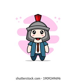 Cute businessman character wearing gladiator costume. Mascot design concept