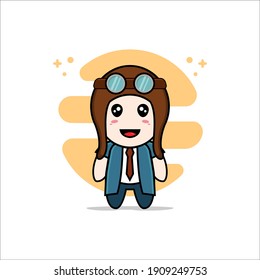 Cute businessman character wearing pilot helmet. Mascot design concept