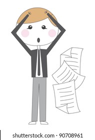 cute businessman desperate with papers vector illustration