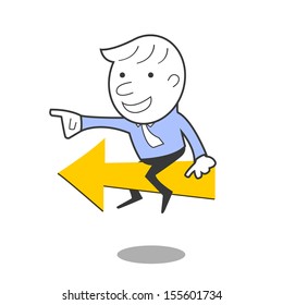 Cute businessman getting direction. Abstract background. 