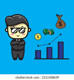 cute businessman illustration enjoying rising profits