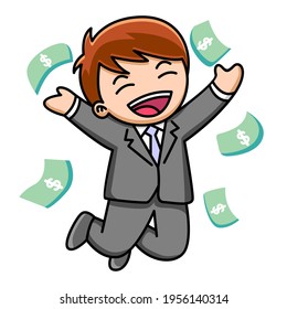 Cute businessman with money cartoon illustration