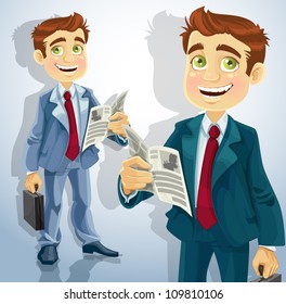 Cute businessman read a summary of the news