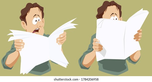 Cute businessman reading newspaper. Funny people. Stock illustration. 