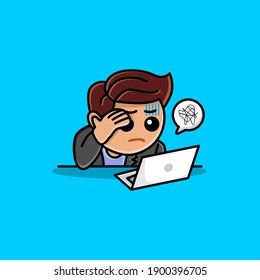 Cute businessman stressful. Falling profits, finance fall cartoon illustration