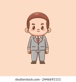 Cute businessman suit office workers kawaii chibi character mascot illustration outline style design set