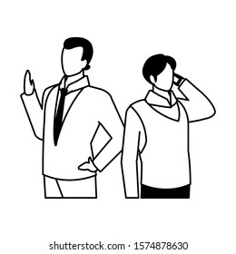 cute businessmen with various views, poses vector illustration design