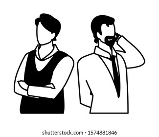 cute businessmen with various views, poses vector illustration design