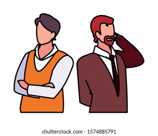 cute businessmen with various views and poses vector illustration design