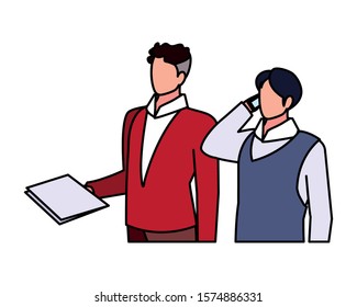 cute businessmen with various views and poses vector illustration design