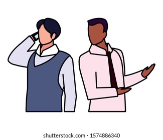 cute businessmen with various views and poses vector illustration design