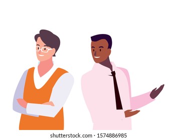 cute businessmen with various views, poses and gestures vector illustration design