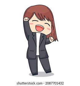 Cute Businesswoman with formal suit feeling happy Kawaii chibi Character design