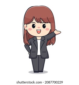 Cute Businesswoman with formal suit Kawaii chibi Character design