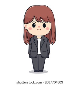 Cute Businesswoman with formal suit Kawaii chibi Character design