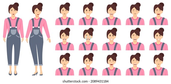 Cute businesswoman set an avatar set with different facial expression and emotion angry cry happy posing isolated