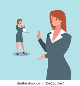 cute businesswoman with various views, poses and gestures vector illustration design