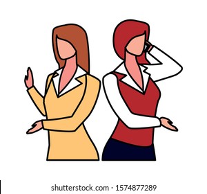 cute businesswomen with various views, poses and gestures vector illustration design