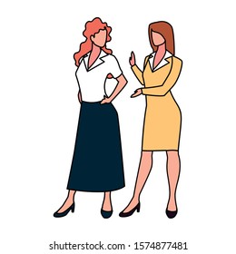 cute businesswomen with various views, poses and gestures vector illustration design
