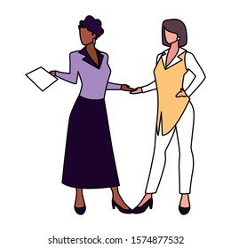 cute businesswomen with various views, poses and gestures vector illustration design