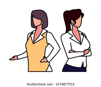cute businesswomen with various views, poses and gestures vector illustration design
