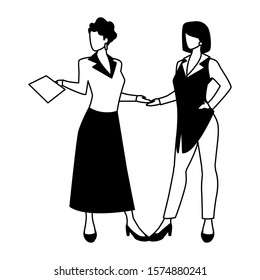 cute businesswomen with various views, poses and gestures vector illustration design