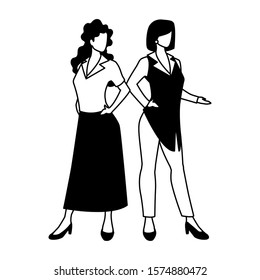 cute businesswomen with various views, poses and gestures vector illustration design
