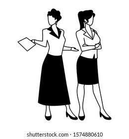cute businesswomen with various views, poses and gestures vector illustration design
