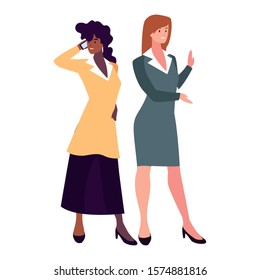 cute businesswomen with various views, poses and gestures vector illustration design