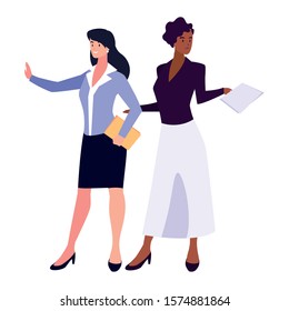 cute businesswomen with various views, poses and gestures vector illustration design