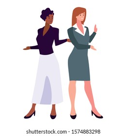 cute businesswomen with various views, poses and gestures vector illustration design
