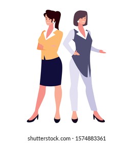 cute businesswomen with various views, poses and gestures vector illustration design