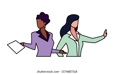 cute businesswomen with various views, poses and gestures vector illustration design